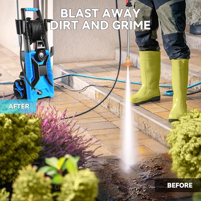 5000 PSI Adjustable Electric Pressure Washer, 2026 New Power Washer Pressure Adjustable (2500PSI-5000PSI) with 33ft Pressure Hose, 4 Nozzle and Detergent Tank for Cars, Upgraded Blue