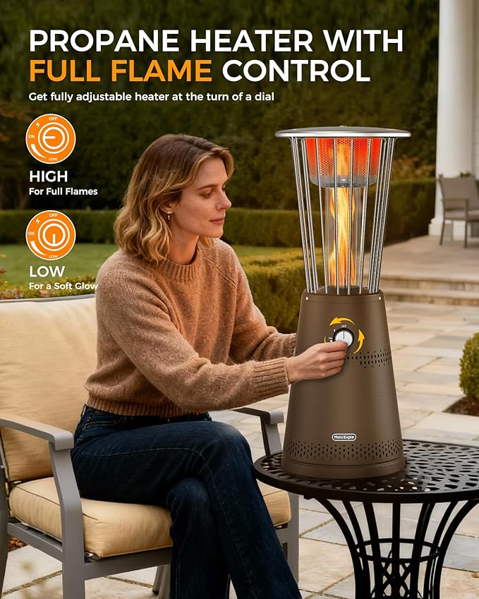 Tabletop Heater Patio Heater, 11,000 BTU Propane Patio Heater for Commercial, Balcony & Porch, Quartz Glass Tube, Portable Small Heater For Outdoor Use,Deep Bronze