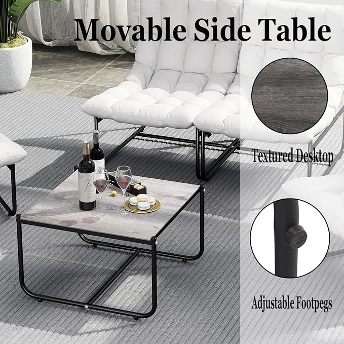 Sectional Outdoor Furniture, Patio Couch Set with Cushion, Modern Patio Conversation Sets with Table, Outdoor Sofa Set for Balcony, Lawn, Deck & Porch, Pure White