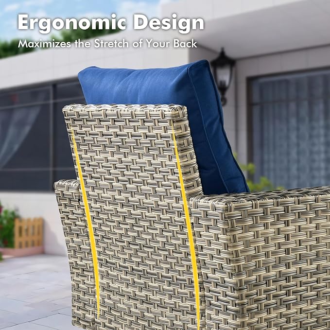 WEAXTY 6 Pieces Patio Furniture Set, Outdoor Sectional Sofa Couch with Solar Coffee Table, All-Weather Outside Furniture Patio Conversation Sets for Backyard Porch Balcony (Navy Blue)
