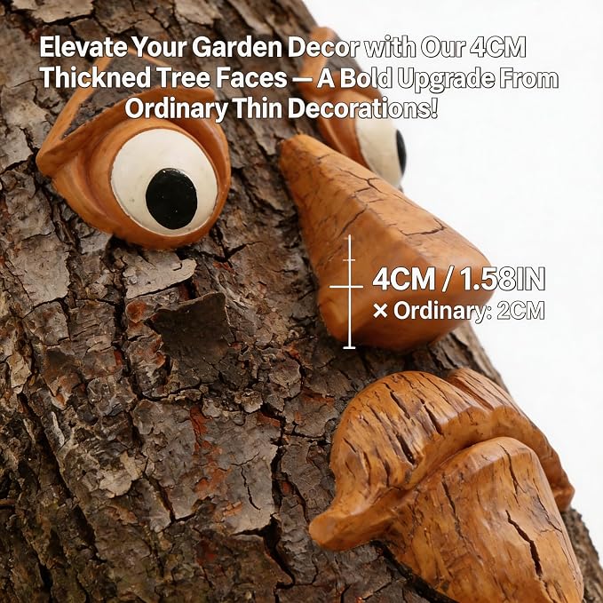4 Pack Tree Faces Decor Outdoor, Large Whimsical Old Man Tree Hugger Statues, Resin Tree Art for Garden Yard Patio, Funny Tree Peeker Sculptures for Halloween Easter