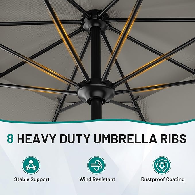 AreShark 12ft 2 Tiers Patio Umbrella - Outdoor Umbrella Waterproof UV Protection, Market Table Umbrella w/ 8 Sturdy Ribs&Crank for Pool, Porch, Garden(Light Gray)