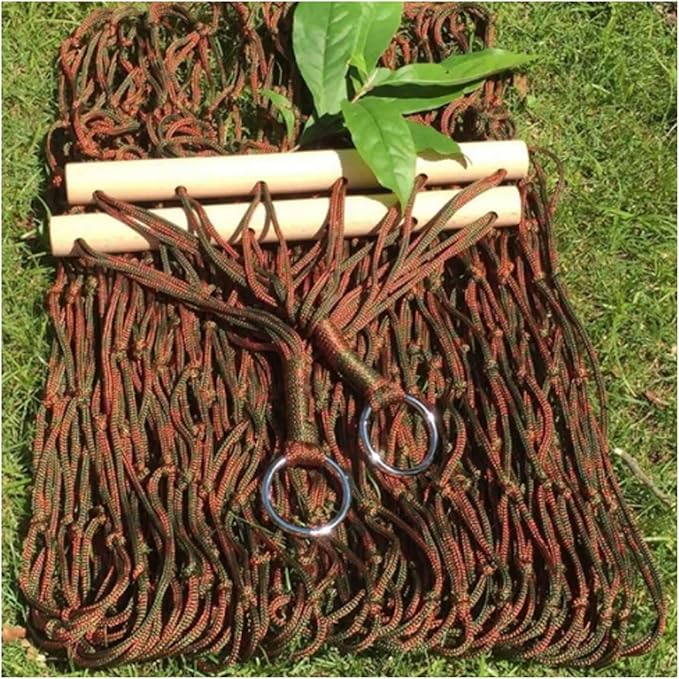 Nylon Rope Hammock with Wooden Sticks Lightweight Portable Strong and Stable Outdoor Camping Tree Hanging Hammock(Rojo)