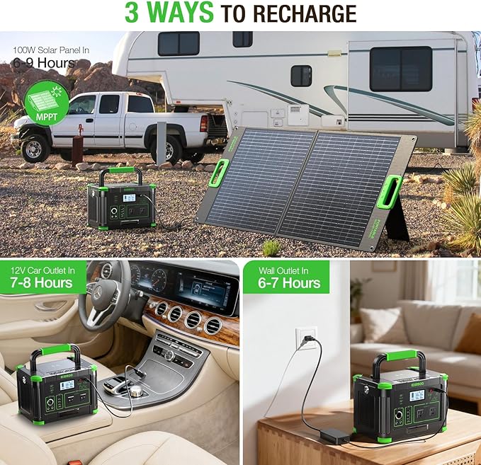 500W Portable Power Station (1000W Peak), 2x 120V AC Outlets & 60W USB-C PD, 10-Output Portable Power Bank with Wireless Charger for Camping, RV Travel, and Home Emergency Power Backup Off-Grid Living