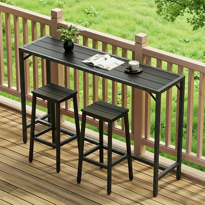 TLSUNNY Outdoor Bar Table, 63" Patio Counter Height Table, High Top Furniture w/HDPE Top, E-Coating & Hammer-Finish Frame, Adjustable Foot, All Weather for Hot Tub,Balcony,Poolside,Kitchen