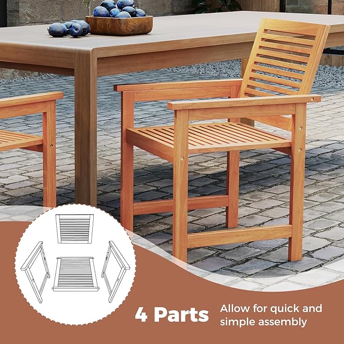 Tangkula 7-Piece Patio Wood Dining Table Set, Outdoor Rectangular Table and 6 Armchairs with 2" Umbrella Hole, Outside Furniture Set for Backyard, Poolside, Garden, Lawn