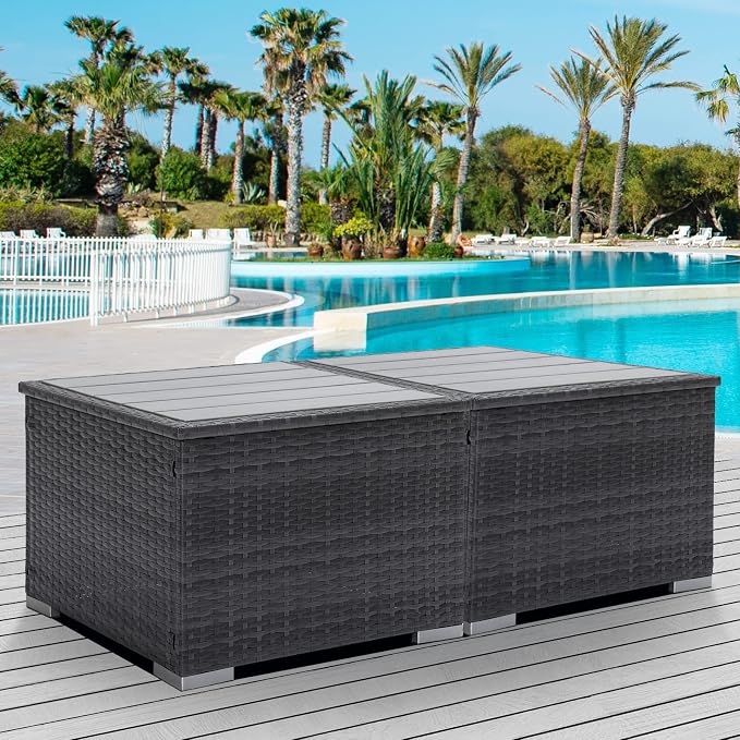 NICESOUL Modern Luxury Outdoor Side Table Set of 2, All-Weather Large Size Grey Wicker Patio End Tables, Gray Rattan Coffee Table Modular Patio Furniture Piece for Lawn, Outside, Porch, Exterior, Deck