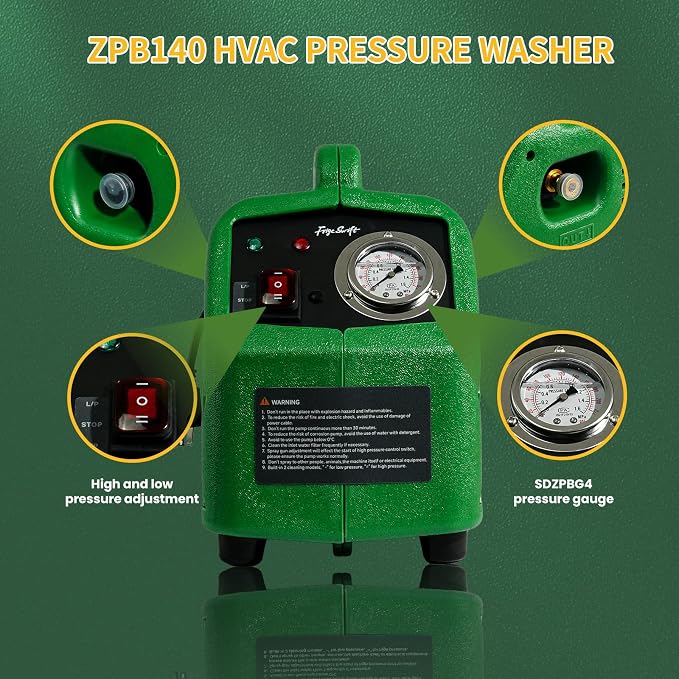 ZPB140 Port A Blaster HVAC Coil Cleaning, Portable Pressure Washer & Coil Jet Cleaner for AC Unit, 120V 80W with 4L/min Flow Rate & 0.7-1.0MPa Working Pressure, for Indoor or Outdoor Use