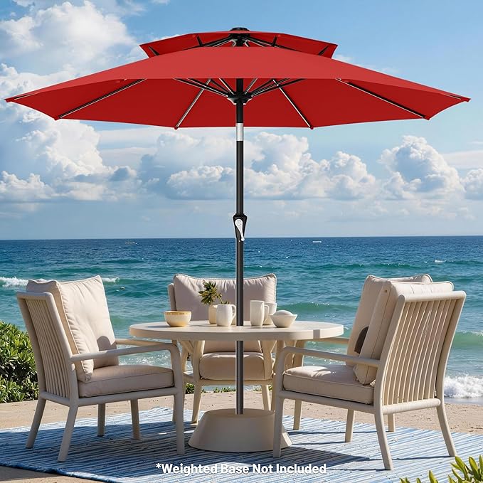 AreShark 10ft 2 Tiers Patio Umbrella - Outdoor Umbrella Waterproof UV Protection, Market Table Umbrella w/Push Button Tilt&Crank for Pool, Porch, Garden(Red)