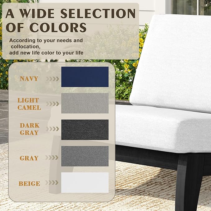 UIXE Black Wood Patio Furniture Sets, 3 Pieces All Weather Patio Loveseat Sofa Outdoor Sectional Futniture Backyard Conversation Set with Solid Wooden Coffee Table - Beige
