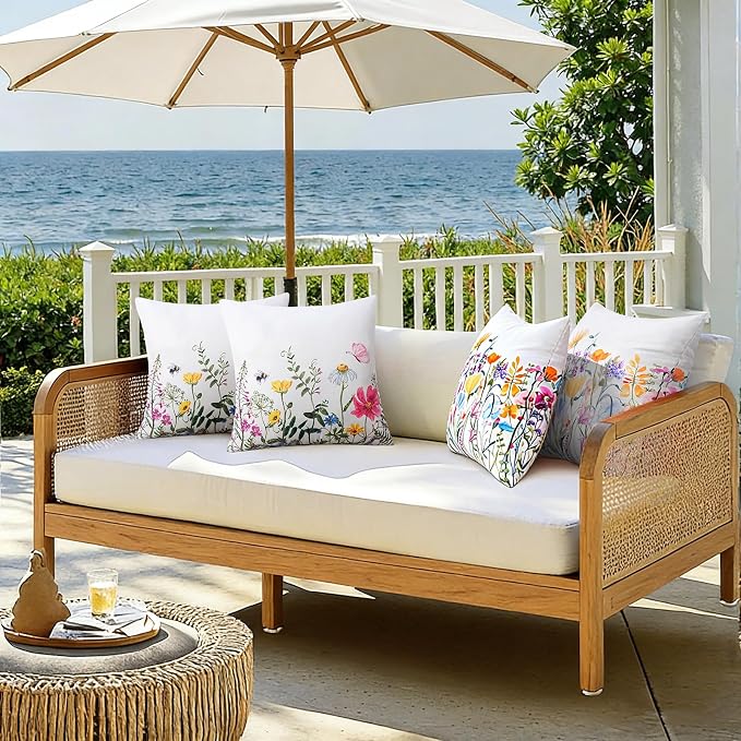 Merrycolor Waterproof Outdoor Flower Pillow Covers Spring Decorations for Home Spring Summer Throw Pillow Covers18×18 Pack of 2 Farmhouse Cushion Covers for Tent Porch Swing Patio Garden Couch Sofa
