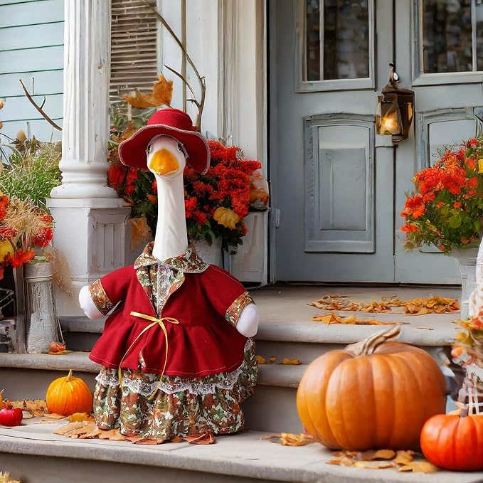 Suzile Fall Porch Goose Outfit Autumn Maple Goose Clothes for 23 Inch Cement or Plastic Geese Costume Dress for Yard Lawn Outdoor Garden Patio Duck Statue Thanksgiving Party Holiday Decor