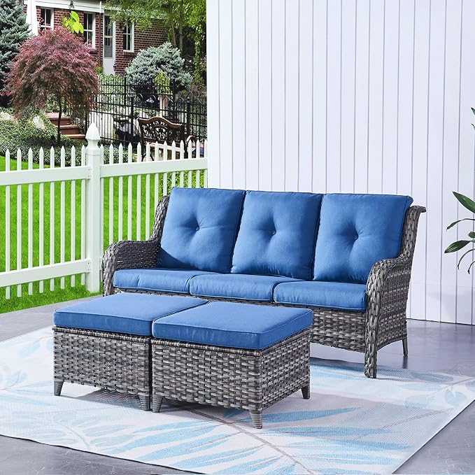 HUMMUH 6 Piece Patio Furniture Set PE Wicker Rattan 3-Seat Outdoor Sectional Sofa with Love Seats,Patio Swivel Chairs,Ottomans Conversation Sets for Garden, Poolside, Backyard