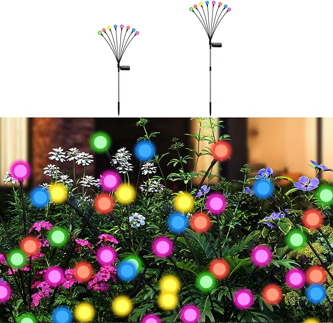 Solar Firefly Lights Outdoor, 8 Mode RGB Color Changing Swaying Flashing Firefly Garden Lights Solar Powered Waterproof for Outside Yard Pathway Christmas Garden Decor Multicolor (2 Pack)