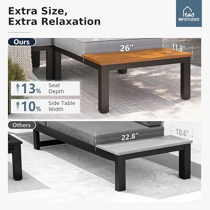 MFSTUDIO 7 Pieces Patio Furniture Set, Outdoor Sectional Sofa Metal Modern Patio Conversation Set with 1 x Coffee Table for Backyard,Garden,Poolside