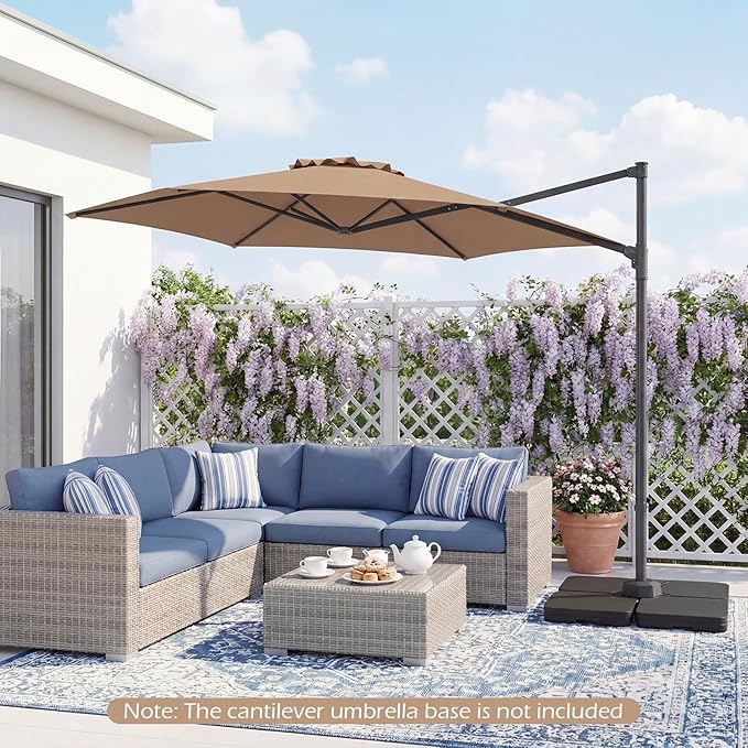 Tangkula 10FT Patio Umbrella, Offset Cantilever Outdoor Umbrella with 360 Degree Rotation, Air Vent, Cross Base for Pool Deck Garden Backyard (Tan)