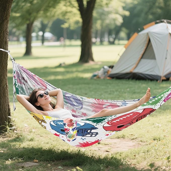 Hammocks for Outside Colorful Football Helmets Camping Hammock Portable Hammocks with Tree Straps and Carry Bag Camping Accessories for Hiking Beach Outdoor