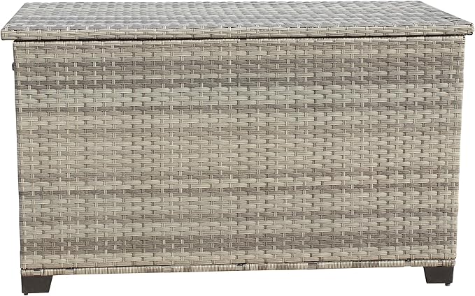 Storage Box, Wicker Patio Deck Boxes with Lid, Outdoor Cushion Storage for Pillows, Towel Grey Wicker,Deck Box and Patio Furniture Set for Garden, Pool, and Patio