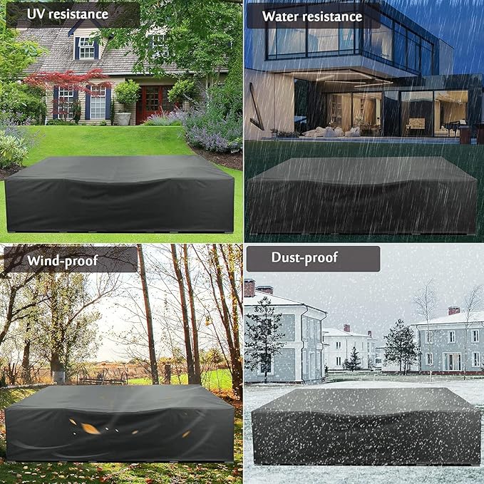 AKEfit Patio Furniture Covers,500D Heavy Duty Waterproof for Outdoor Square and Retangle Patio Table and Chair Covers,Black-48"L x 28"W x 13"H