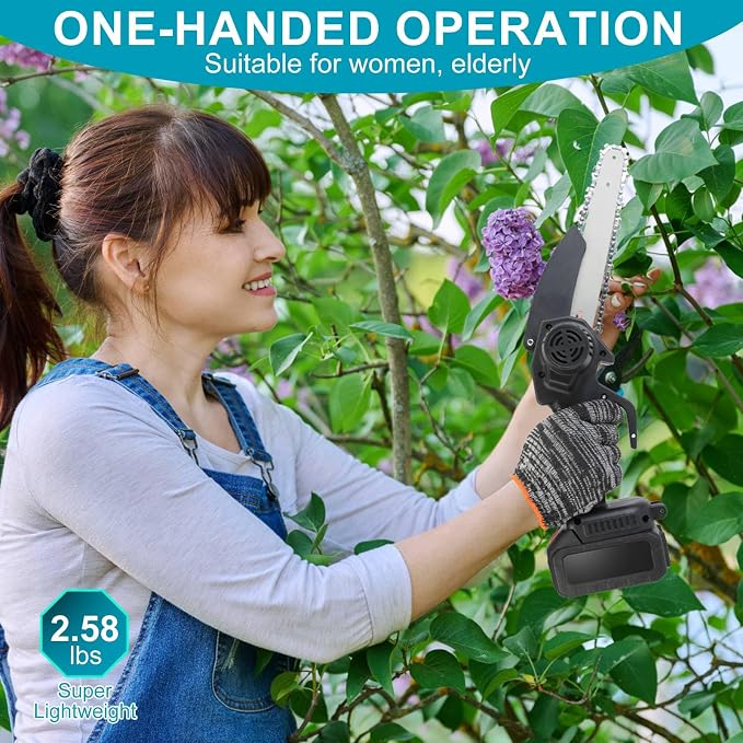 TeqHome Mini Chainsaw, 8 Inch Cordless Mini Electric Chainsaw Battery Powered with 2 Batteries & 2 Chains,Portable Handheld Small Chain Saw for Wood Tree Trimming Branches,Sawzall for Household Garden