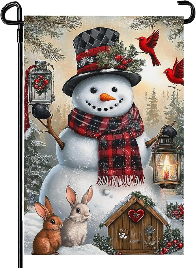 Winter Snowman Garden FLag 12X18 IN Double Sided Welcome Winter Garden Flags for Christmas Holiday Farmhouse Yard Outside Decoration