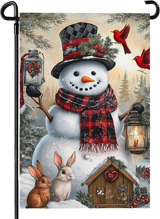 Winter Snowman Garden FLag 12X18 IN Double Sided Welcome Winter Garden Flags for Christmas Holiday Farmhouse Yard Outside Decoration