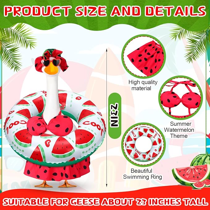 Abbylike Summer Watermelon Bikini Porch Goose Outfits with Hat, Sunglasses and Swimming Tube Hawaiian Clothes Costume for 23'' Goose for Garden Porch Statue Yard Pathway Decorations