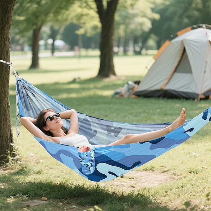Camouflage Blue Dark 330lb Capacity Hammocks for Camping with Portabl Carry Bag Rope Hammock for Patio Backyard Lounge Base capas para la Lluvia