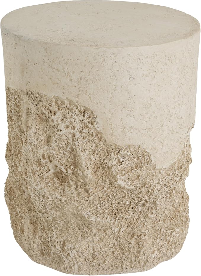 LUMISOL Agnes Outdoor Patio Rugged Coral-Texture Round MGO Side Table, Beige Finish, Organic Neutral Tone Accent for Bohemian & Coastal Homes