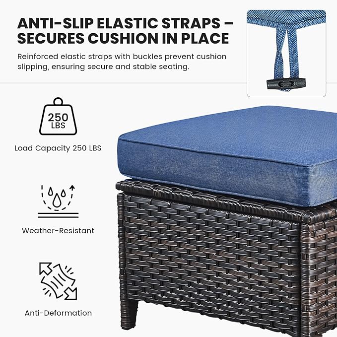 Belord High Back Outdoor Patio Furniture Set - Wicker Outdoor Swivel Rocker Patio Chairs with Sofa and Ottoman, All-Weather Patio Conversation Set for for Patio Deck Backyard