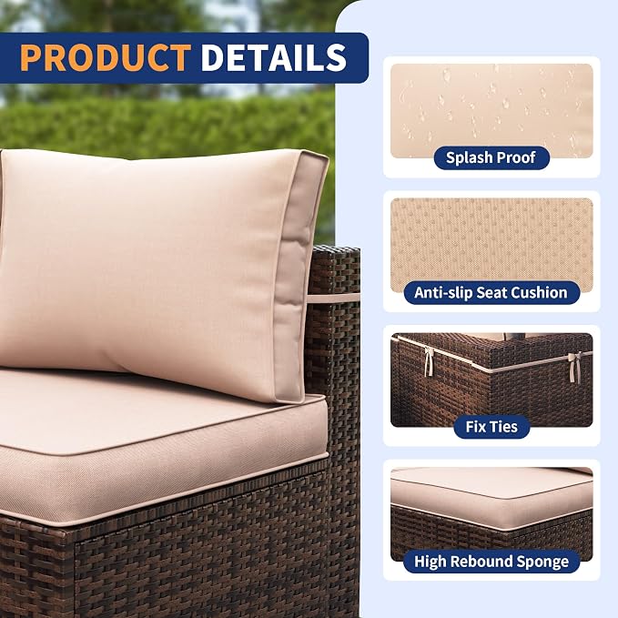 Patio Furniture Set, Modular 10-Piece Patio Conversation Sets with Coffee Table, All-Weather Wicker Outdoor Sectional for Backyard and Balcony, Beige (Waterproof Covers Included)