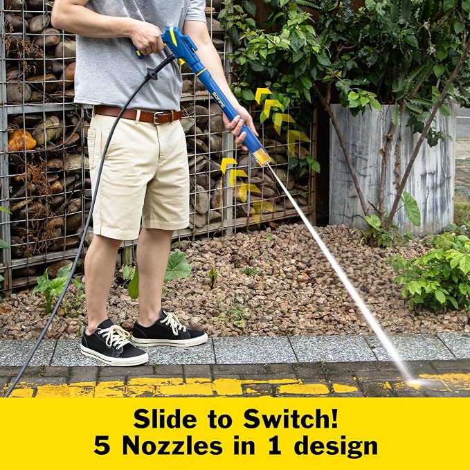 5-in-1 Pressure Washer Gun with Foam Cannon, Built-in 5 Spray Nozzles, M22-14 & M22-15 Adapters, 3/8" Quick-Connect Adapter – Power Washer Gun for Car & Home Cleaning