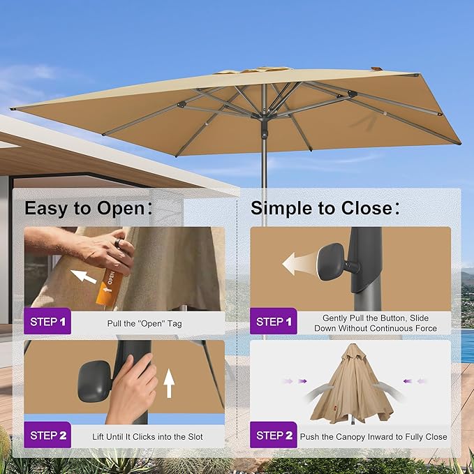 PURPLE LEAF 10 X 10 FT Commercial Square Patio Umbrella Semi Auto Heavy Duty 1.9" Aluminum Pole Wind Resistant Ribs for Restaurant Cafe Outdoor Dining Beach Bar Hotel Pool Resort Garden Deck Beige