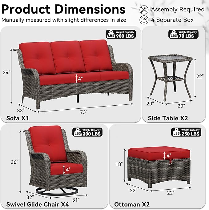 9 Piece Outdoor Wicker Patio Furniture Set, Outdoor Swivel Rocker Patio Chairs Set with Thickened Olefin Cushions, High Back and Deep Seating, Hand-Woven PE Rattan for Porch, Deck