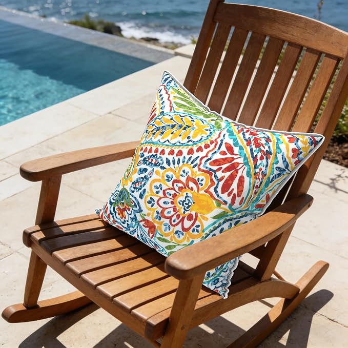 LVTXIII Outdoor Throw Pillow Covers Set of 2, Patio Waterproof Pillow Cases Fade Resistant Accent Pillow Covers for Home and Garden Furniture Decoration, 16x16, Paisley Multi