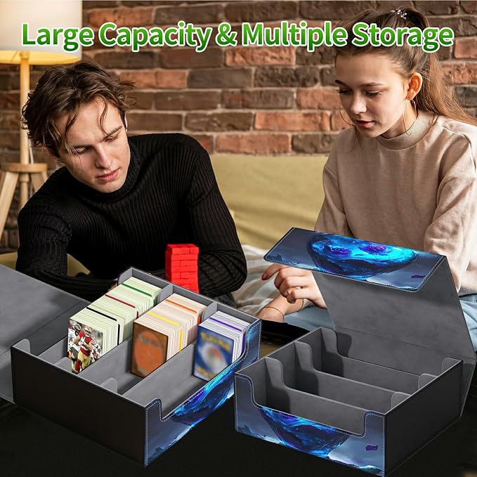 Card Deck Box for MTG, Cards Storage Box Fits 120+ Sleeved, Leather Big Size Strong Magnetic Closing Case for Board Games Magic TCG CCG Baseball Collection Women Man, Purple Rose Vase