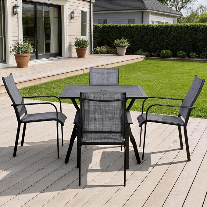 5-Piece Outdoor Dining Set, Patio Furniture Set with 4 Regular Chairs, 1 Rectangular Table for Garden, Backyard, Poolside, Deck, Grey