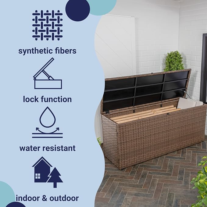Eyely KRT1000B Elio 31.5" Modern Minimalist Outdoor Faux Wicker Deck and Patio Storage Box, Brown