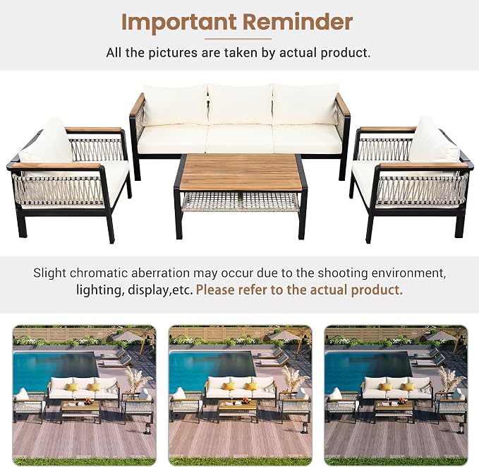 4 Pieces Outdoor Sectional Sofa Set 5-Person Patio Seating Group Outdoor Conversation Set with Cushions and a Coffee Table for Patios, Gardens,or Balcony (Beige#30)