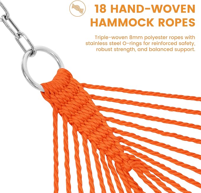 Lazy Daze Hammocks 2 Person Caribbean Rope Hammock with Wood Stand, 10.5FT Polyester Hammock with Spreader Bars, 13FT Heavy Duty Stand Combo, 450 LBS Capacity for Outdoor Backyard Poolside, Multicolor