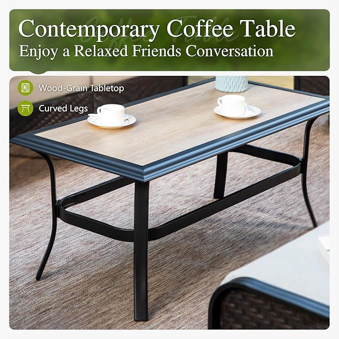 Sophia & William Patio Furniture Set, Outdoor Metal Conversation Set 9 Seats with 3-Seater Sofa, 2 Swivel Chairs, 1 Loveseat, 2 Ottoman, 1 Coffee Table for Seating, Lawn Porch Backyard,Beige