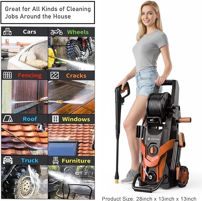 Pressure Power Washer 4800PSI with 4 Quick Connect Nozzles,Inlet Hose & Filter, Foam Cannon for Cars/Fences/Driveways/Patios/Home, Red