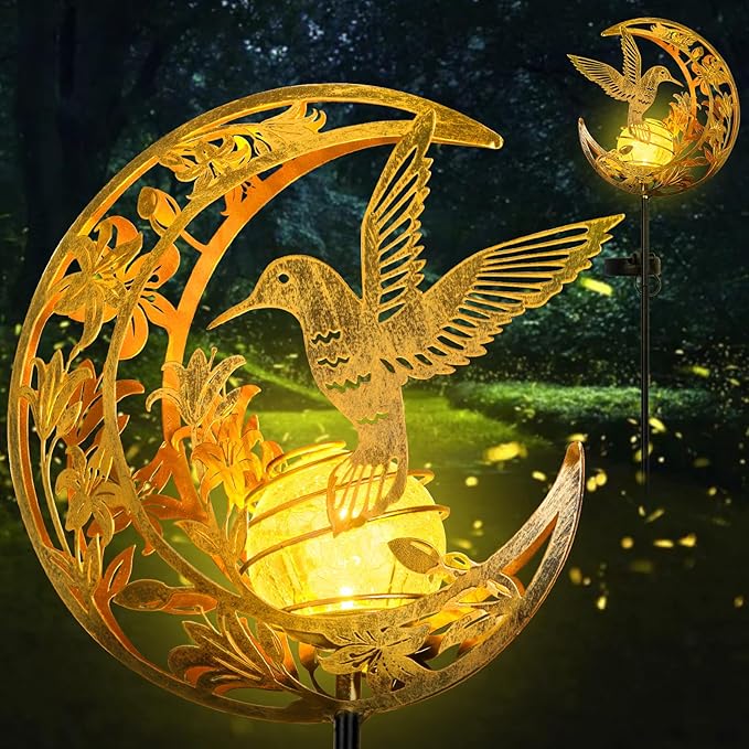 Solar Lights Outdoor Mothers Day Gifts Hummingbird Garden Decor Mothers Day Gifts for Women Mom Grandma Sister Fairy Solar Lights Metal Solar Garden Decoration for Yard, Patio, Backyard, Porch, Lawn