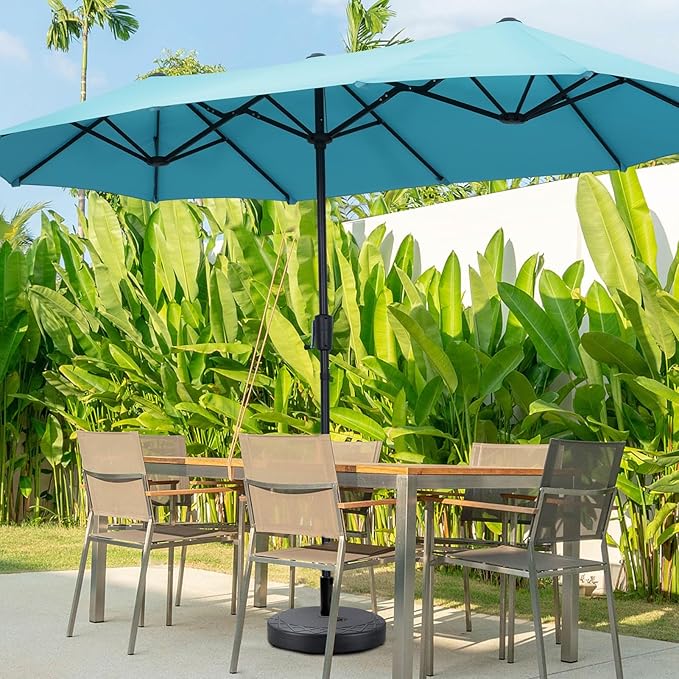 13Ft Large Patio Umbrella with Base Outdoor Double-Sided Market Extra Large Table Umbrella Easy Crank for Yard, Poolside, Deck-Blue