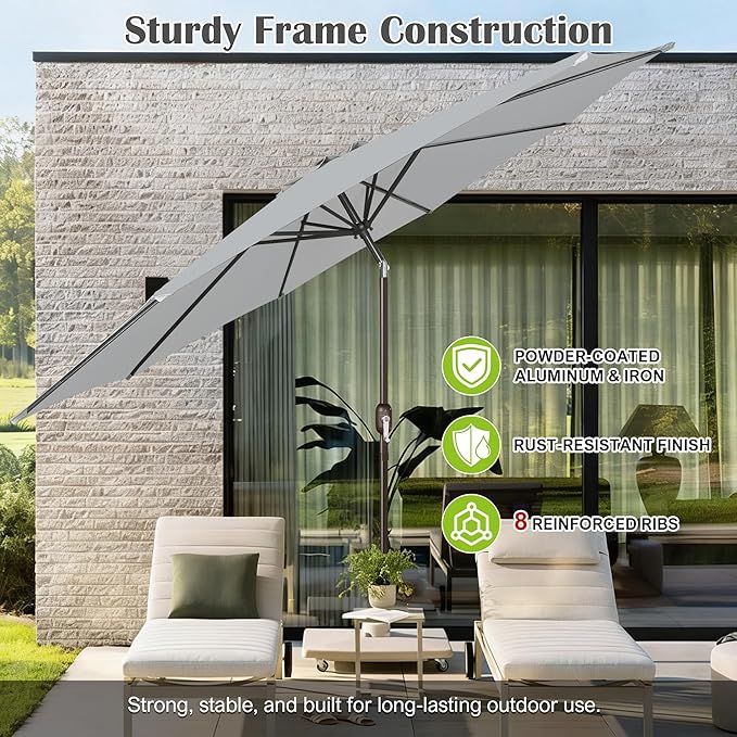 Blissun 10FT Outdoor Patio Umbrella, Outdoor Table Umbrella, Yard Umbrella, Market Umbrella with 8 Sturdy Ribs, Push Button Tilt and Crank