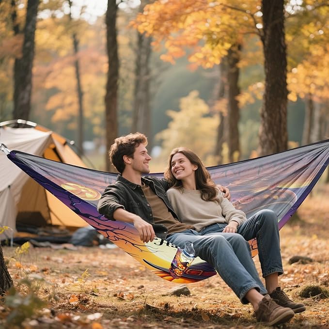 Hammocks for Outside Glowing Jack-o-Lanterns Camping Hammock Portable Hammocks with Tree Straps and Carry Bag Camping Accessories for Hiking Beach Outdoor