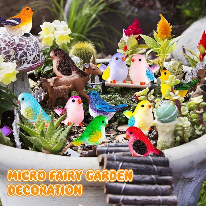 36PCS Miniature Cute Bird Decorative Figurines 11 Styles Mini Resin Birds | Micro Landscape Home Meetings Decoration, Cake Topper