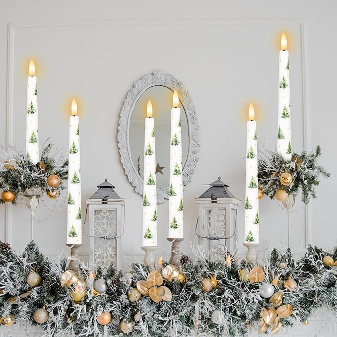 Flameless Taper Candles with Remote, Real Wax Christmas Tree Taper Candles Battery Operated, 9.6" Flickering Xmas LED Candlesticks for Home, Party, Holiday Decor
