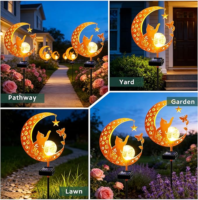ZNYCYE Solar Garden Decor Outdoor Statue, Moon Fairy Garden Figurines with Cat Design for Mom Women Grandma Solar Stake Lights for Patio, Yard, Lawn, Pathway (Warm White)
