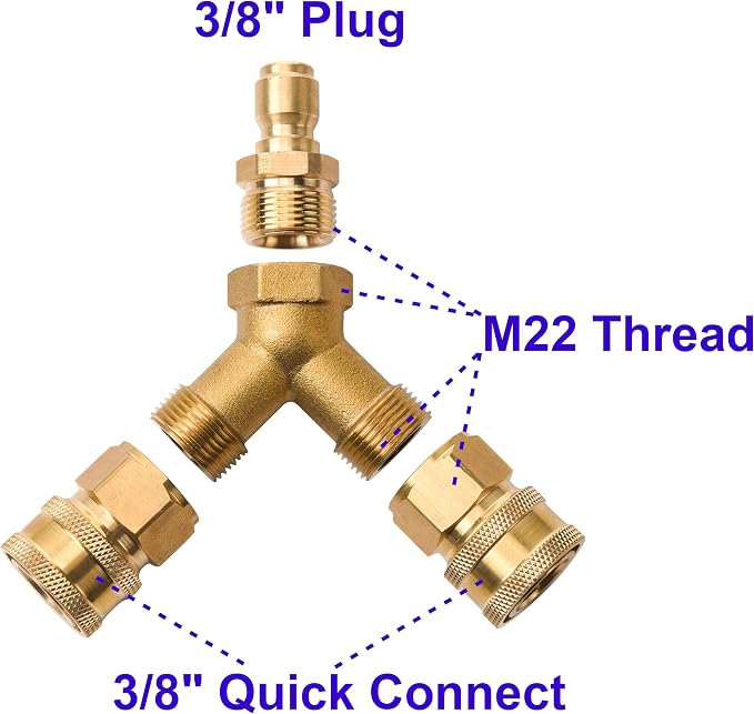 Tool Daily Pressure Washer Tee, Splitter Coupler, Quick Connect Two Gun to One Power Washer, 3/8 Inch Fitting